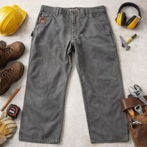 Men's Wrangler Riggs 44x30 Workwear Straight Leg Ripstop Cotton Gray Work Pants
